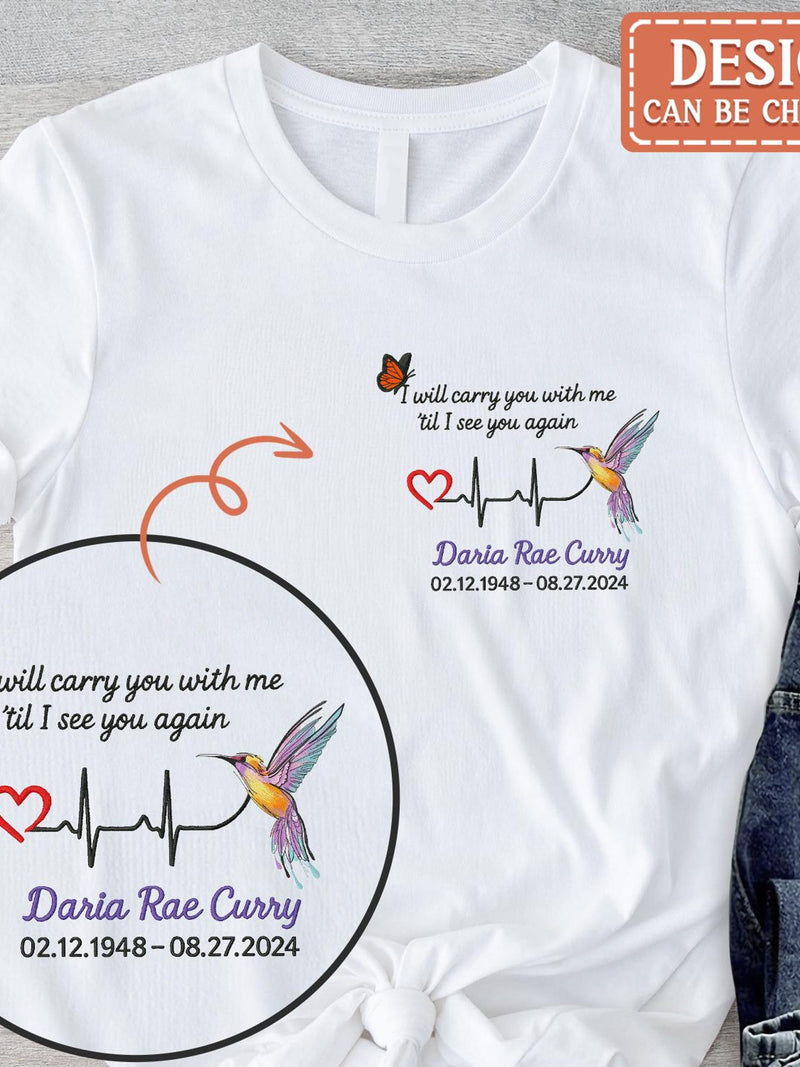 Personalized Memorial Hummingbird Shirt, Custom Embroidered Remembrance Shirt, Sympathy Gift for Loss of Mom Grandma, Name Date Memorial Tee sympathy flower