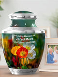 Personalized Flowers Urn for Ashes, Custom Memorial Urn with Poppy Flowers, Engraved Urn for Ashes, Adult Funeral Urn, Sympathy Gift sympathy flower