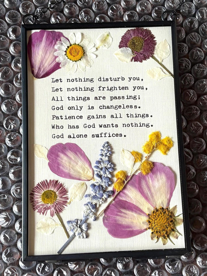 St Teresa of Avila blessing Pressed Flowers, Typewriter Print 6 frame options house warming flower