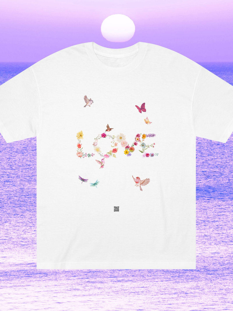 Love Flowers T-shirt. Mothers Day Birthday Valentine Anniversary tee. 100% cotton casual shirt. Colorful floral sustainable unisex clothing. Love Romance Flower