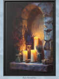 Meditation Stone Niche Wall Art Oil Painting Impasto Pillar Candle Dried Flowers Still Life house warming flower