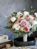 Blush Pink Silk Flower Bouquet, Ivory Faux Wedding Flowers Arrangement Bouquet