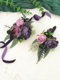 Prom Floral corsage Black Plum Violet floral boutonniere prom Pocket flower groom Wedding flower corsage bridesmaids Deep purple black wedding flower