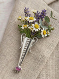 Personalized Floral Brooch, Silver Tone Flower Holder Pin, Victorian Tussie Mussie Gift for Her ANNIVERSARY