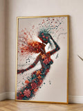 Romantic Floral Dance Canvas Art, Music Notes Wall Art Print, Abstract Couple Silhouette Canvas, Floral Romance Home Decoration, Music Love Romance Flower