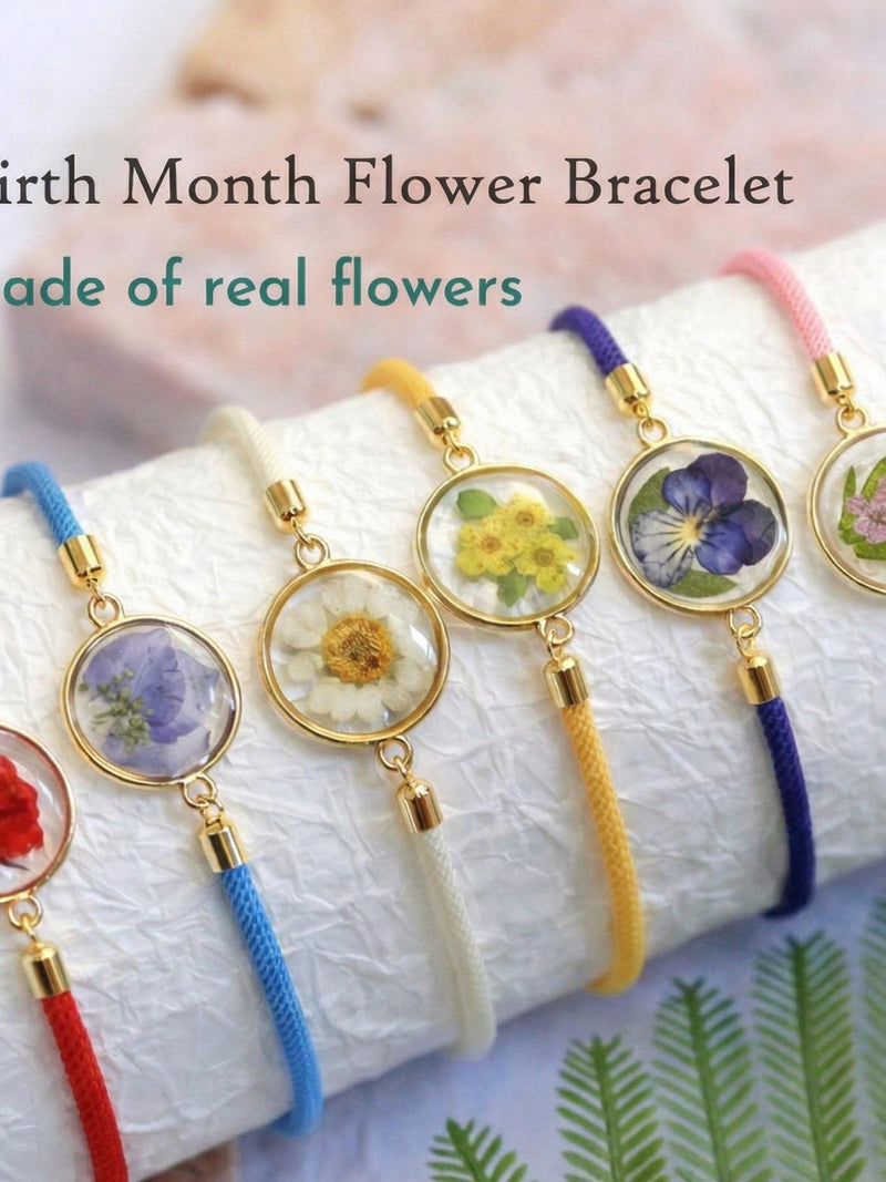 Birth Month Flower Bracelet, Birthday Gift, Pressed Flower Adjustable Bracelet, Bracelet for women Mother's Day Keepsake Gift for Daughter birthday flower