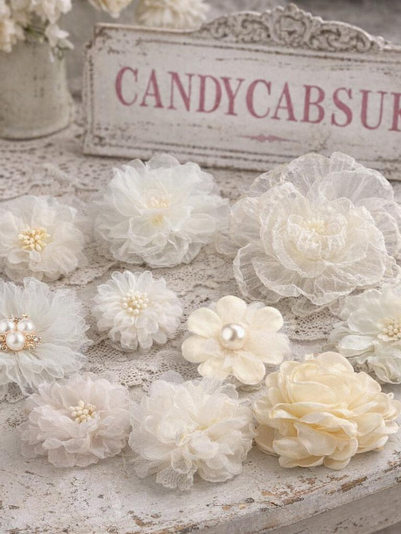 10 pieces  Colours/Designs Mix Shabby Chic Pastel Ivory Cream Faux Silk Satin Fabric Flowers for Craft Hair Bows silk flower