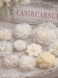 10 pieces  Colours/Designs Mix Shabby Chic Pastel Ivory Cream Faux Silk Satin Fabric Flowers for Craft Hair Bows silk flower