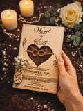 Brass Rings, Heart Wooden Rustic Wedding Invitation Set | Wedding Invitations with Flowers, Envelopes and Stickers | Brass Rings, Heart wedding flower