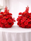17.7_ Red Artificial Silk Flower Ball Centerpieces | Set of 2 Wedding Table Decorations silk flower