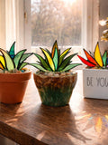 Stained Glass Succulent Decor, Colorful Sunlight Catcher, Faux Plant Rainbow Light Home Decor faux plants