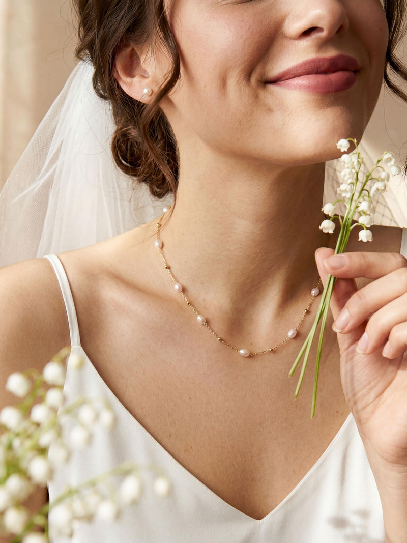 Bridal Pearl Necklace, Bridesmaid Gift, Wedding Day Jewelry, Mother of the Bride, Dainty Flower Girl Chain, Anniversary Gift for Wife ANNIVERSARY