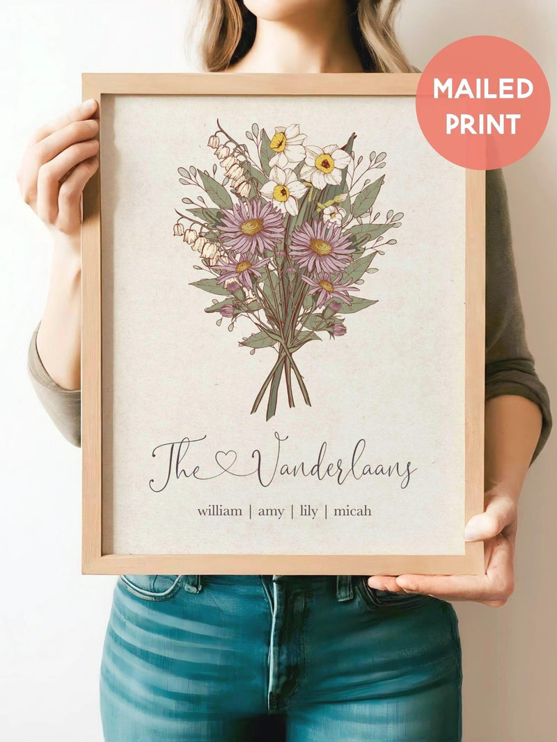 Personalized Birth Month Flower Bouquet Print | Gift for Mom or Grandma | Mother's Day Gift (Mailed Print) sympathy flower