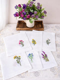Embroidered wild flower Napkins, Heirloom easter table decor, cottage core , backyard Wedding , house warming, gift sets house warming flower