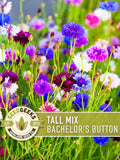 Tall Mix Bachelor's Button Seeds | 100+ Seeds, Heirloom Cornflower, Edible, Wildflower, Centaurea cyanus flower seeds