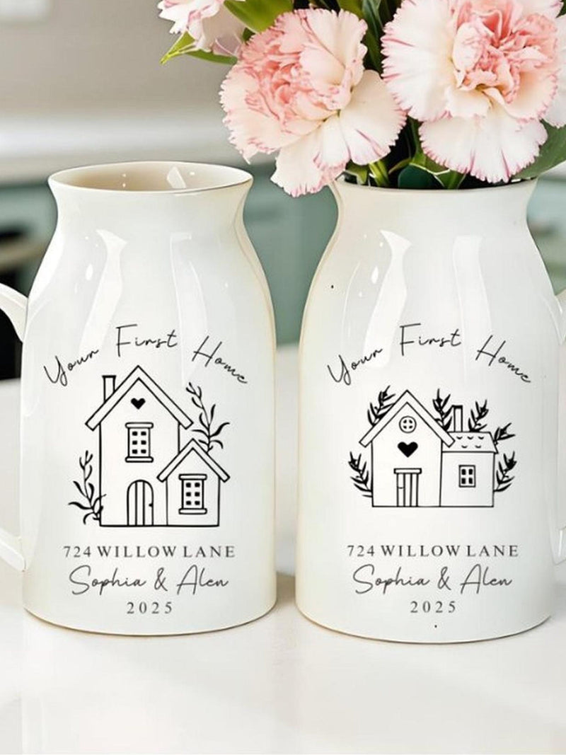 Personalized Ceramic Vase: Housewarming Gift for New Home,Housewarming Gift For Couple, Moving In Gift for Friend, Owners Gift house warming flower