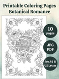 Coloring Printable Pages - Botanical Romance - 10 Pages - Romantic Floral Coloring Book - Adult Coloring Pages - Digital PDF and JPG Love Romance Flower