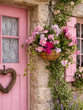 Artificial hanging flower basket or urn filler , faux pink  geranium flower outdoor arrangement, fake outdoor flowers faux plants