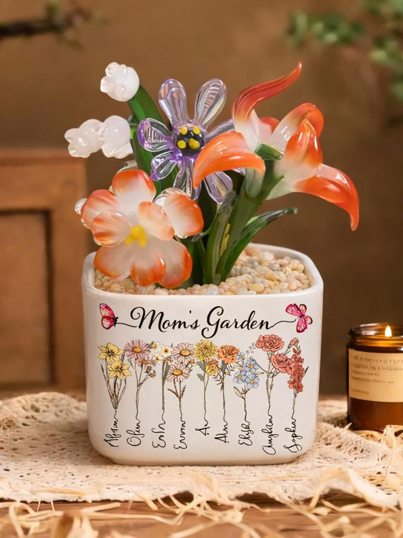 Personalized Glass Tulip Flower Pot, Hand Blown Mom Desk Decor, Forever Floral Keepsake, Gift for Mom, Birthday Gift house warming flower