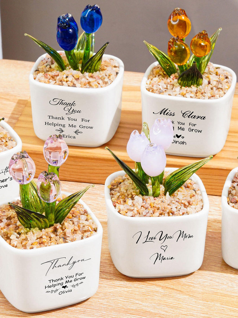 Personalized Glass Everlasting Tulip,Glass Tulip Flower Pot,Hand Blown Everlasting Tulip,Mother's Day Gift,Custom Potted Plant,Birthday Gift birthday flower