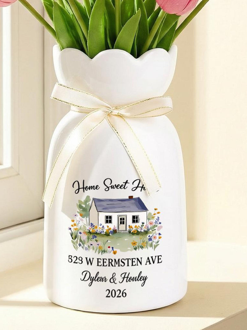 Personalized Housewarming Vase, Custom New Home Floral Vase, Home Sweet Home Gift For Couple, Realtor Closing Gift, New House Decor house warming flower