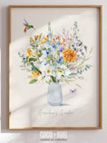 Custom Watercolor Birth Flower Bouquet Print, Family Floral Art birthday flower