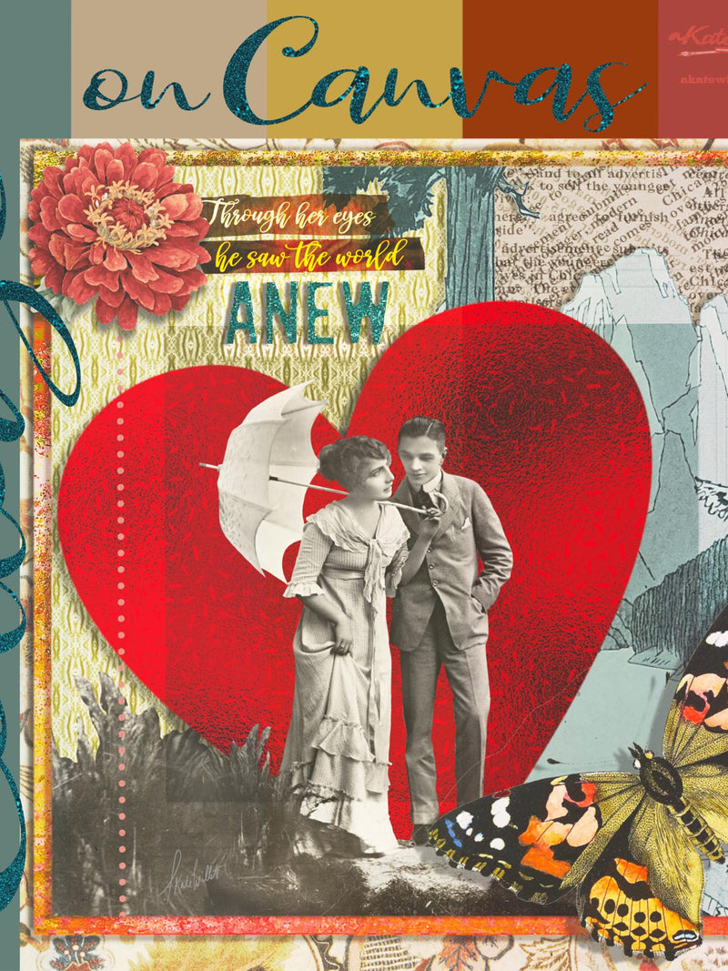 Vintage Sweet Romance Collage Canvas Print Ð Digital Art Wall Decor Love Romance Flower