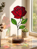 Personalized Rose Stained Glass Flower Gift Engraved Wood Base Romantic Anniversary Mother's Day Gift ANNIVERSARY
