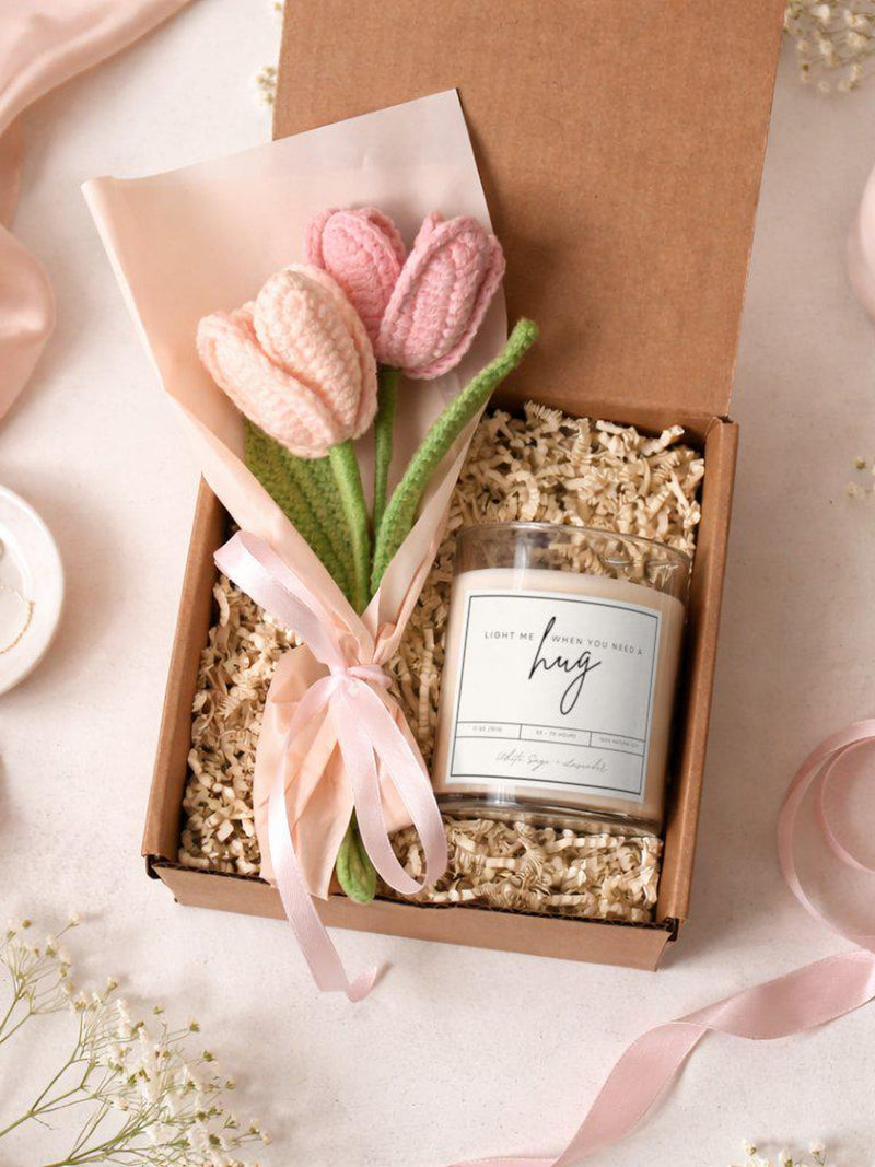 Sympathy Gift Box | Grief Support Hug Candle and Crochet Flowers | Bereavement Gift for Loss of Loved One | Thinking of You Comfort Set sympathy flower