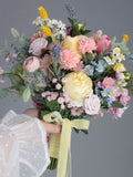 Wildflower Bridal Bouquet,Dusty Pink Yellow Wedding Flowers,Spring Summer Flowers,pastel tone  bouquets Bouquet