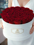 Surprise Gift For Her Ñ 25 Eternal Red Roses Lasts for Years, Round Box - Anniversary Gift for Wife, Romantic Birthday Flowers, Custom Text birthday flower