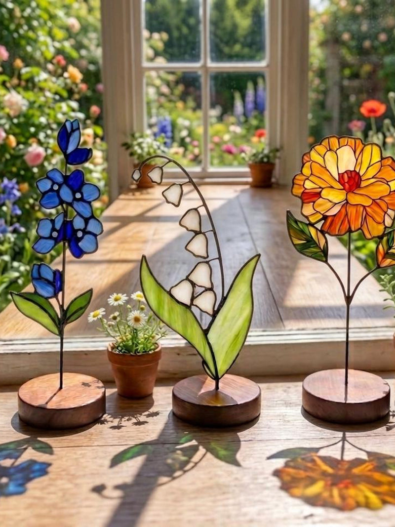 Stained Glass Birth Flower Plant Stake | Handmade Mothers day Gift | Birth Month Floral Suncatcher birthday flower