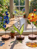 Stained Glass Birth Flower Plant Stake | Handmade Mothers day Gift | Birth Month Floral Suncatcher ANNIVERSARY