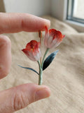 Luxury Mulberry Silk Tulip Brooch, Handmade Red White Gradient Silk Flower Lapel Pin, Elegant Wedding Guest Coat Gift for Her silk flower