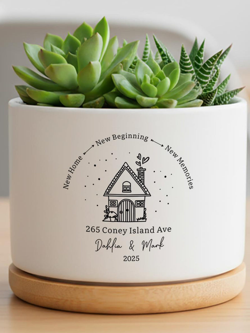 Personalized New Home Planter, Custom Address Planter, Housewarming Gift, First Home Plant Pot, Realtor Closing Gift house warming flower