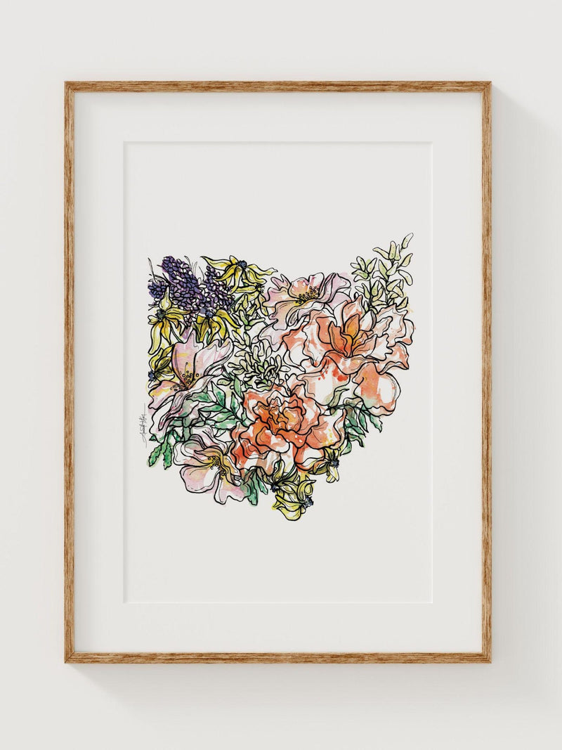 OHIO Wildflowers Fine Art Print | Botanical Map | State Floral Home Decor | Canvas or Giclee Framed Wall Art house warming flower
