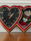 3D Wall Clock - Double Hearts Working Quartz Clock, Flower Panel & Cherubs Love Romance Flower