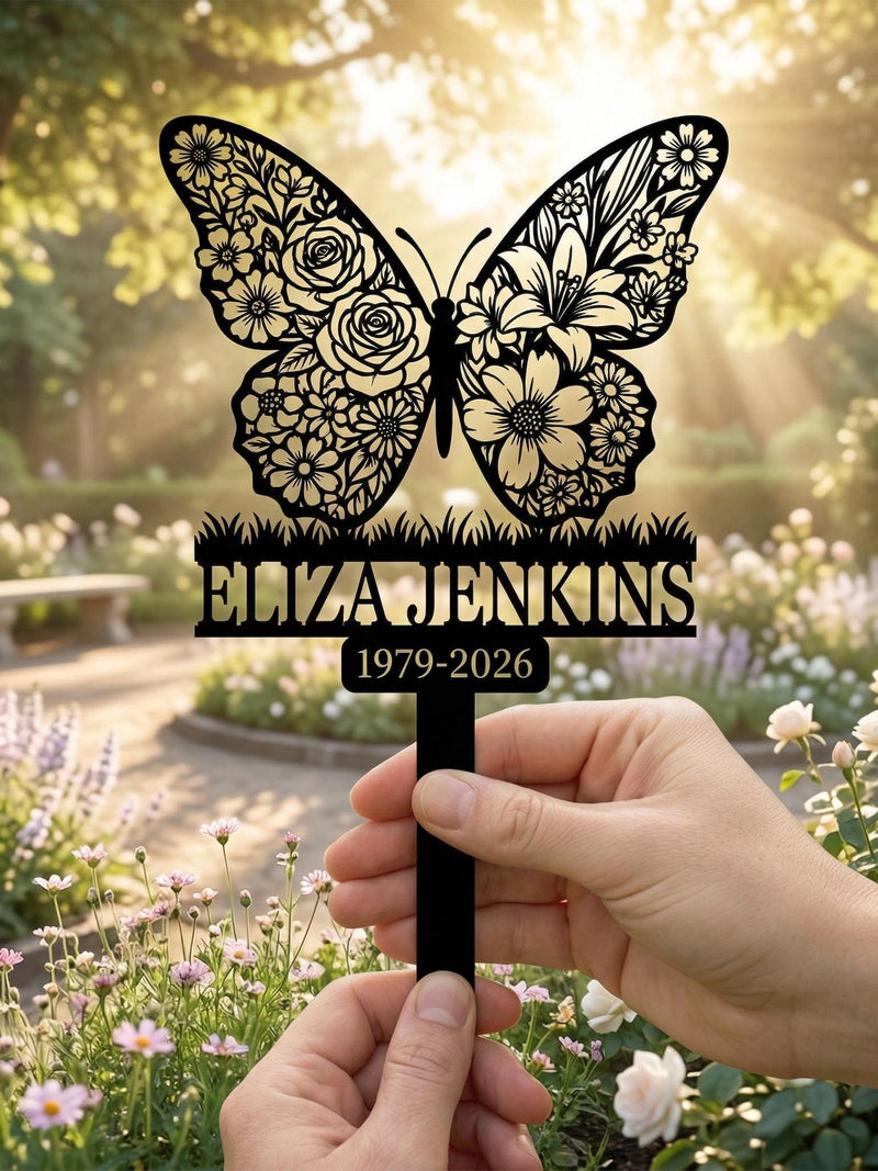 Custom Butterfly Memorial Stake - Personalized Grave Marker - Floral Butterfly Sign - Sympathy Gift, Garden Memorial Decor sympathy flower
