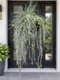 Modern Hanging Planter with Trailing Greenery, Faux Outdoor Basket, Front Door Decor, Realistic Artificial Succulent Plant and Arrangement faux plants