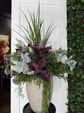 Faux planter drop in, Purple faux urn filler , planters for porch, urn filler for fall , potted faux plant, container gardens, faux plants