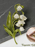 Vintage Lily of the Valley Enamel Brooch, Silver-Plated Floral Pin, Elegant Gift ANNIVERSARY