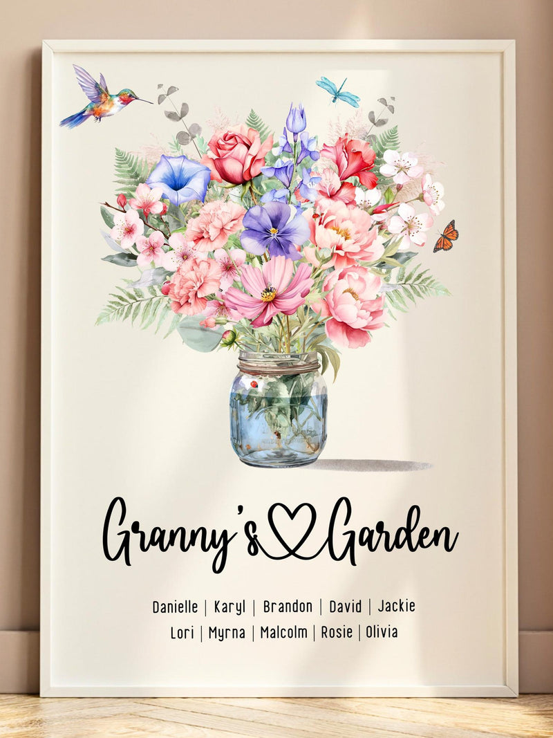 Personalized Birth Flower Bouquet Print, Grandma's Garden Wall Art, Custom Mother's Day Gift, Family Flower Bouquet Picture, Mom's Garden Bouquet
