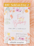 Editable Floral Birthday Invitation Template Ð Canva Ð Instant Download birthday flower