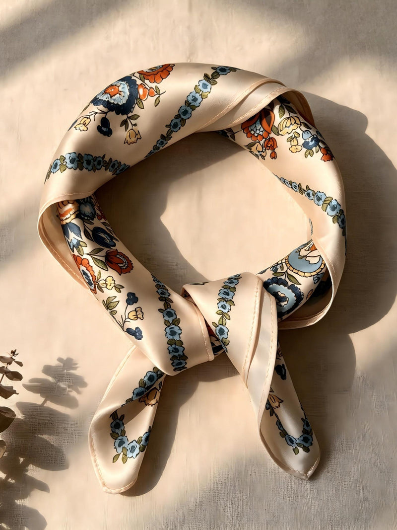 Bohemian 100% Mulberry Silk Scarf Spring Summer Silk Scarf Elegant Silk Handkerchief Headscarf Decorative Neck Scarf, Valentine's Day Gift silk flower
