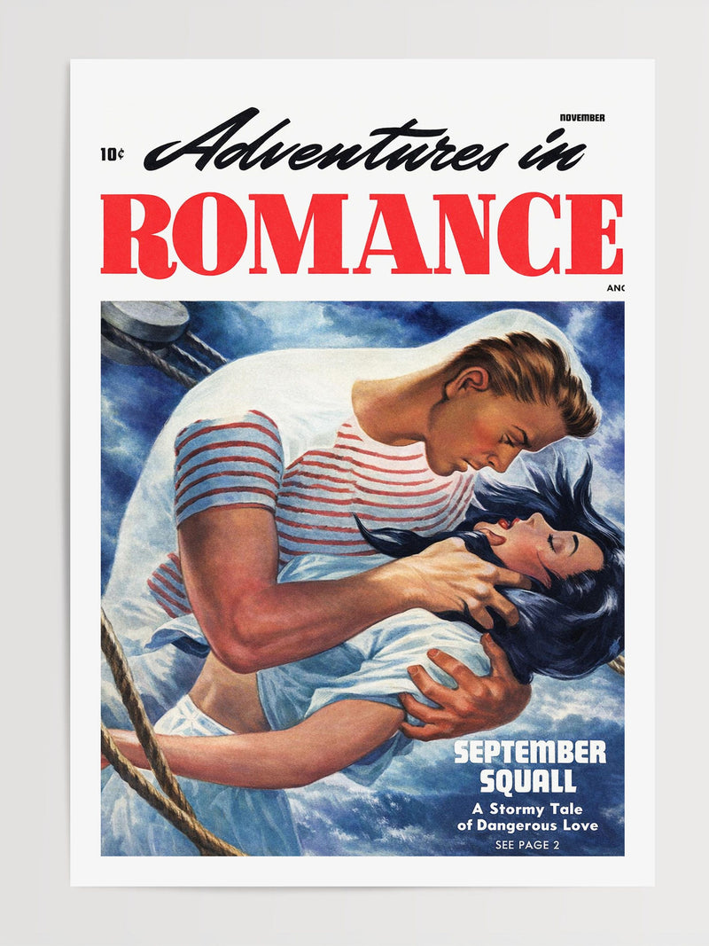 Vintage Romance Comic Wall Art Ð 1950s Stormy Sailor Love Cover Poster, Retro Pulp Illustration Print | Atomic Archive Prints Love Romance Flower