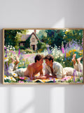 Gay Cottagecore Couple Lying In Flower Meadow Romantic Countryside Love Art Print Digital Download Love Romance Flower