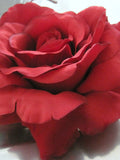 Full 5" Rich Red Silk Flower Georgia Rose Brooch Pin silk flower