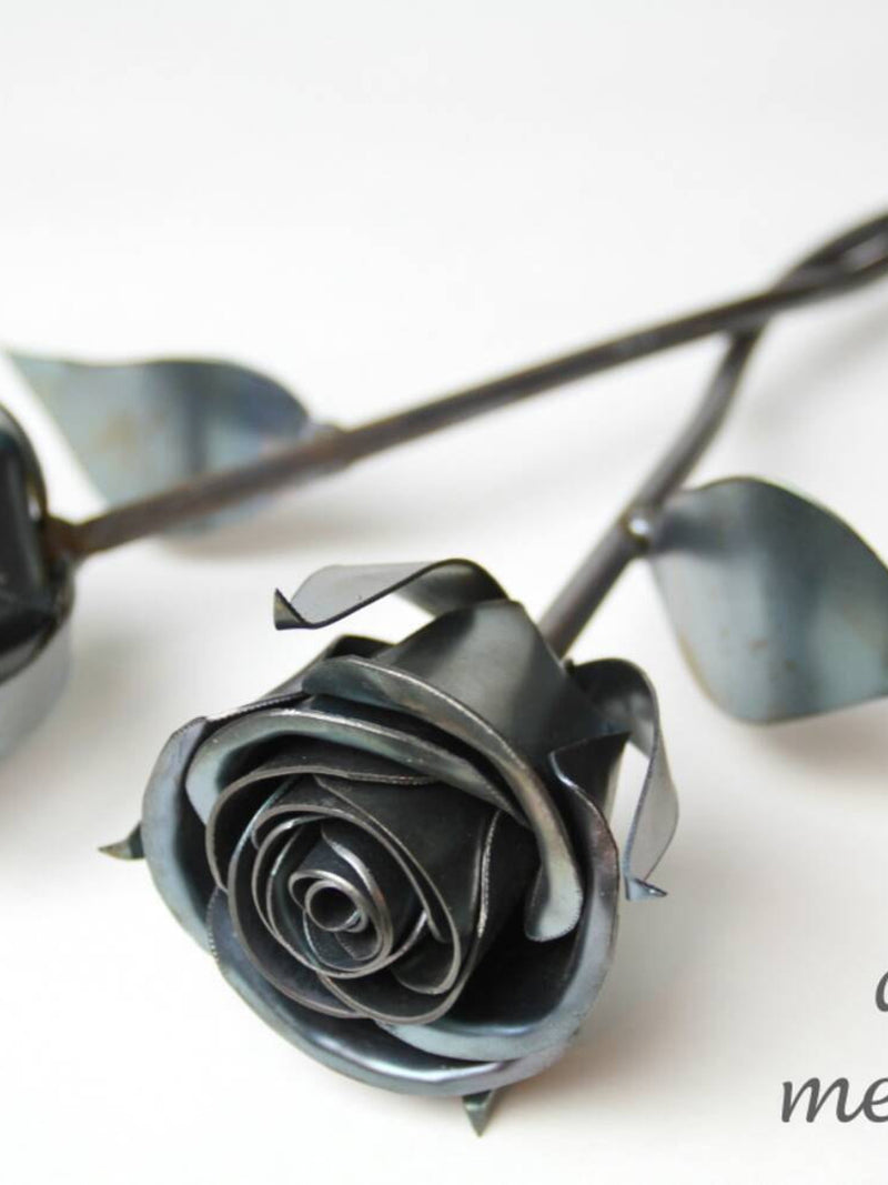 Intertwined Steel Roses: Anniversary Metal Flower Sculpture ANNIVERSARY