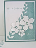 Love, Romance, Anniversary, Friendship - All occasion card, embellished with die cut paper flowers, faux pearls, hand stamped sentiment Love Romance Flower