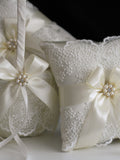 Flower Girl Basket and Ring Bearer Pillow Set, Flower Girl Baskets, Ivory Wedding Basket, Ivory Ring Pillow, Ringkissen, Lace Wedding Pillow wedding flower